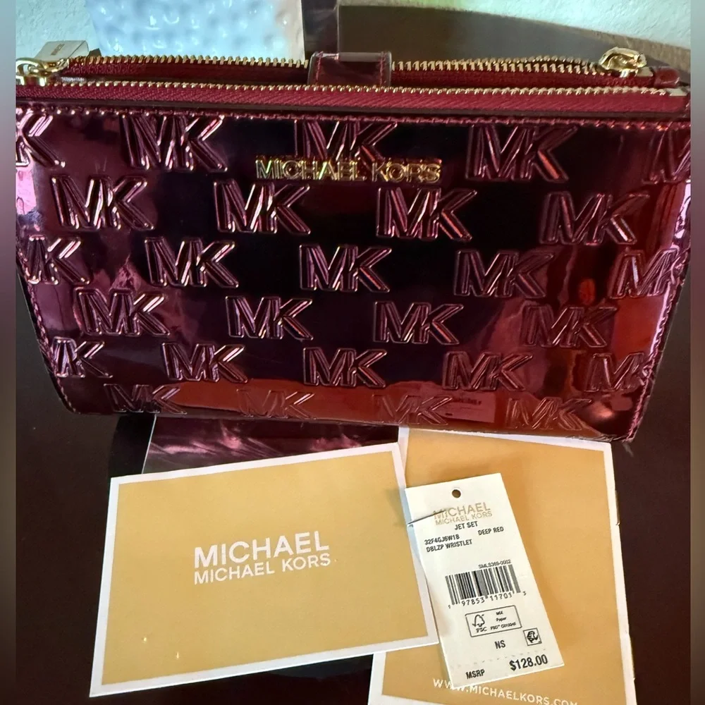 NWT MICHAEL Michael Kors Metallic Red Clutch - Picture 9 of 12
